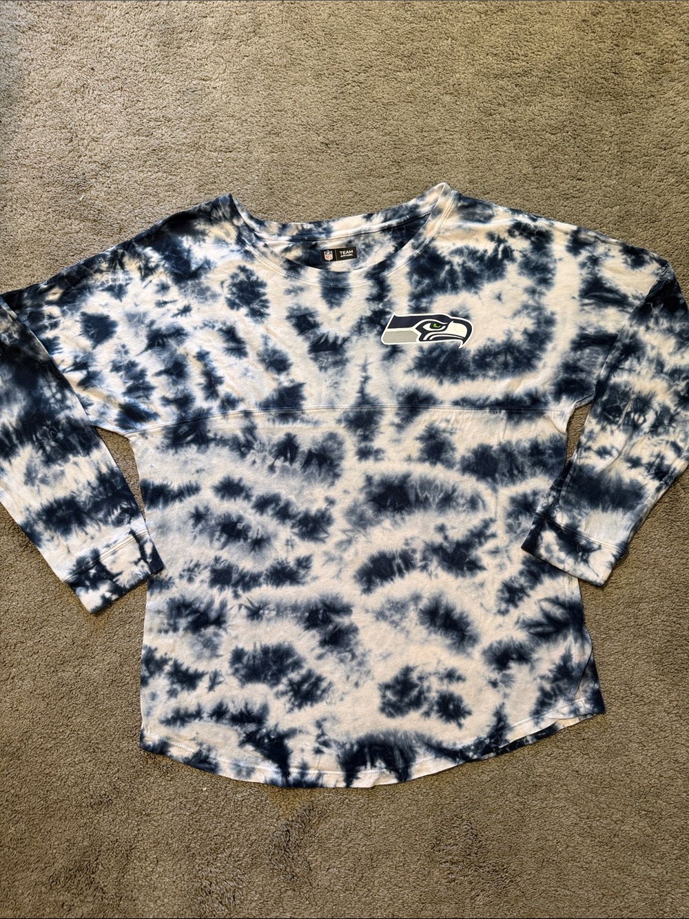 Tie-Dye Long Sleeve Tee - Navy & White Seahawks Logo
